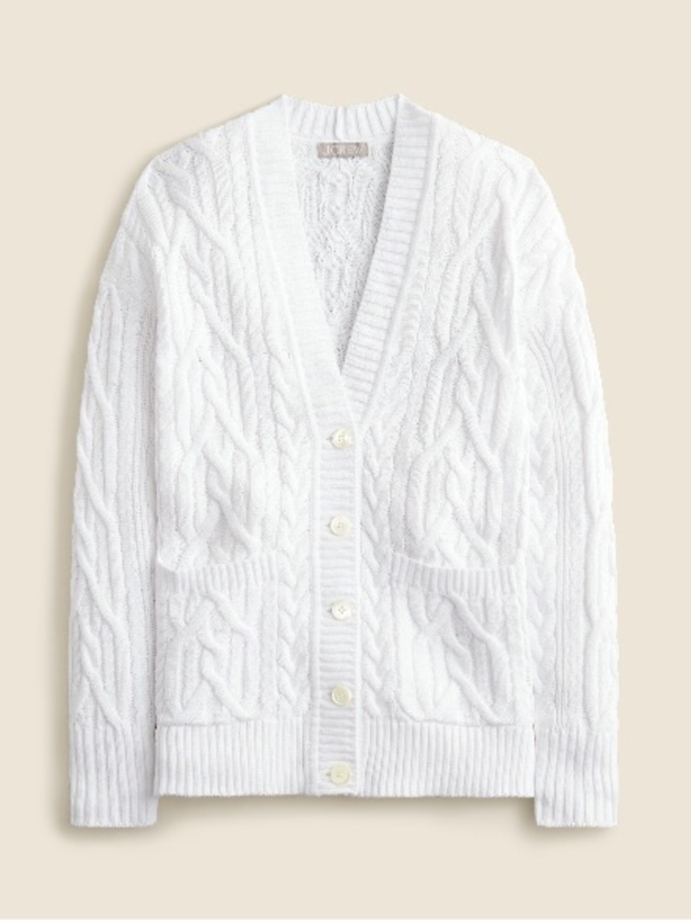 J. Crew White Cable Knit Button-Front Cardigan